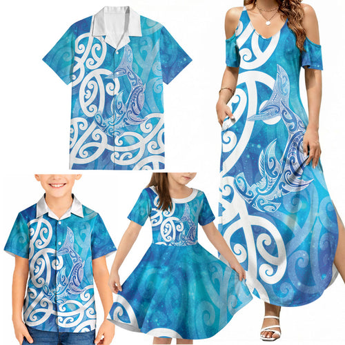Hammerhead Shark Tattoo New Zealand Family Matching Summer Maxi Dress and Hawaiian Shirt Maori Galaxy Mangopare Pattern