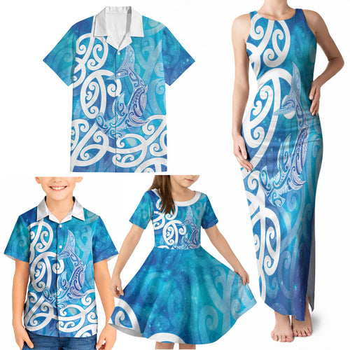 Hammerhead Shark Tattoo New Zealand Family Matching Tank Maxi Dress and Hawaiian Shirt Maori Galaxy Mangopare Pattern