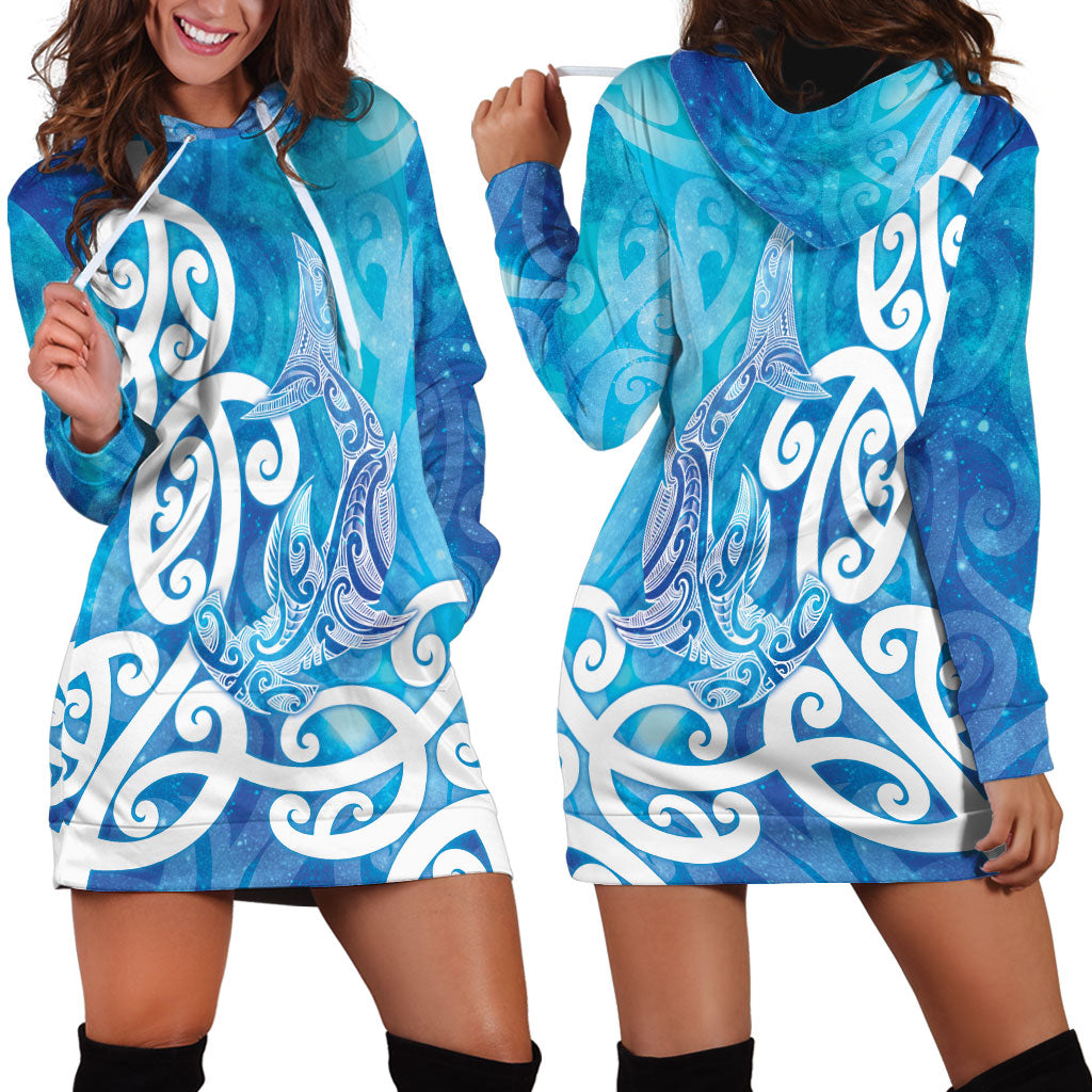 Hammerhead Shark Tattoo New Zealand Hoodie Dress Maori Galaxy Mangopare Pattern