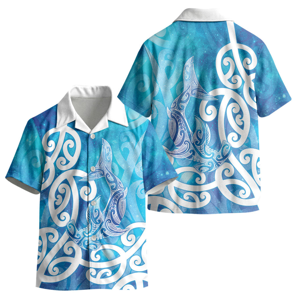 Hammerhead Shark Tattoo New Zealand Kid Hawaiian Shirt Maori Galaxy Mangopare Pattern