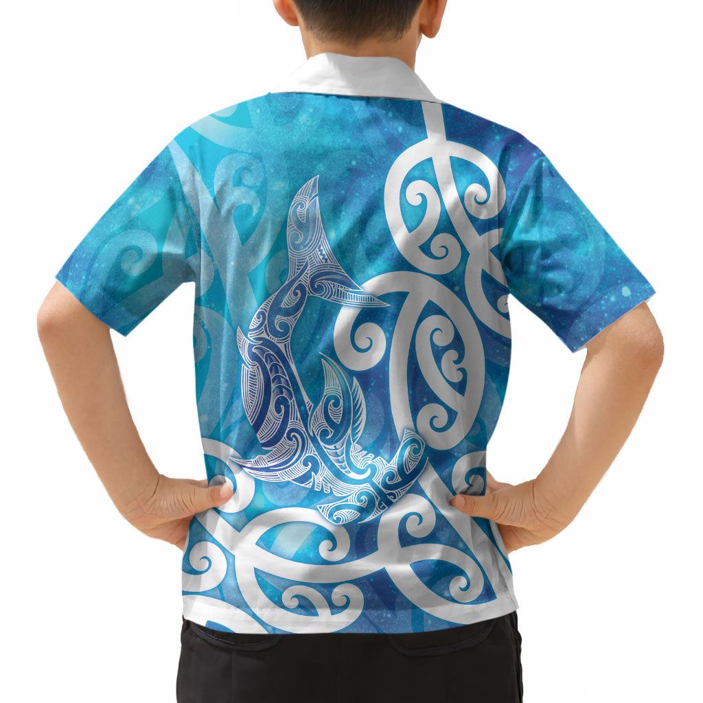 Hammerhead Shark Tattoo New Zealand Kid Hawaiian Shirt Maori Galaxy Mangopare Pattern