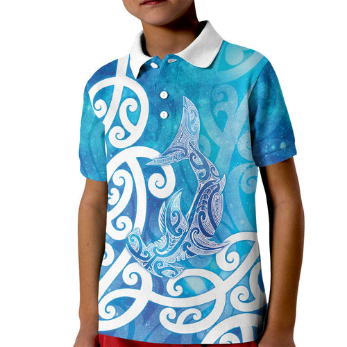 Hammerhead Shark Tattoo New Zealand Kid Polo Shirt Maori Galaxy Mangopare Pattern