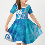 Hammerhead Shark Tattoo New Zealand Kid Short Sleeve Dress Maori Galaxy Mangopare Pattern