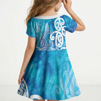 Hammerhead Shark Tattoo New Zealand Kid Short Sleeve Dress Maori Galaxy Mangopare Pattern