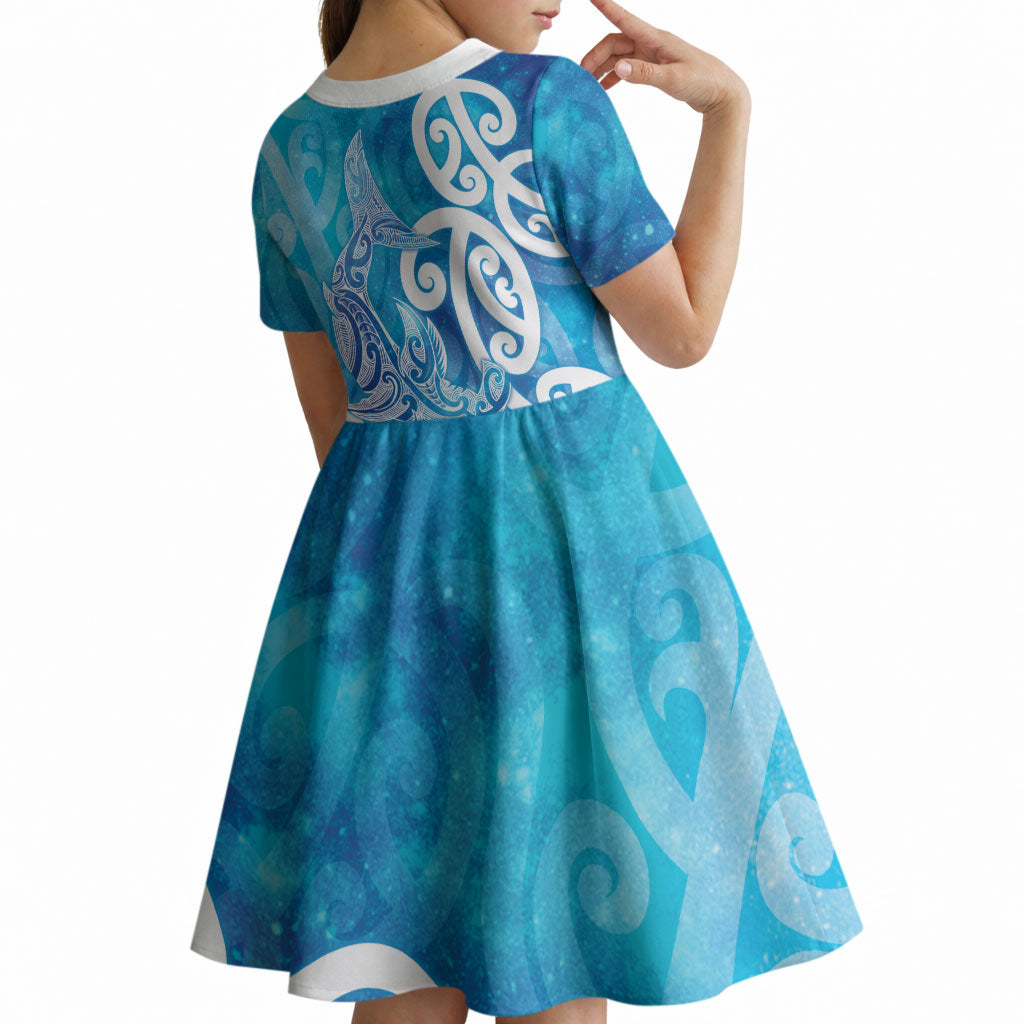 Hammerhead Shark Tattoo New Zealand Kid Short Sleeve Dress Maori Galaxy Mangopare Pattern