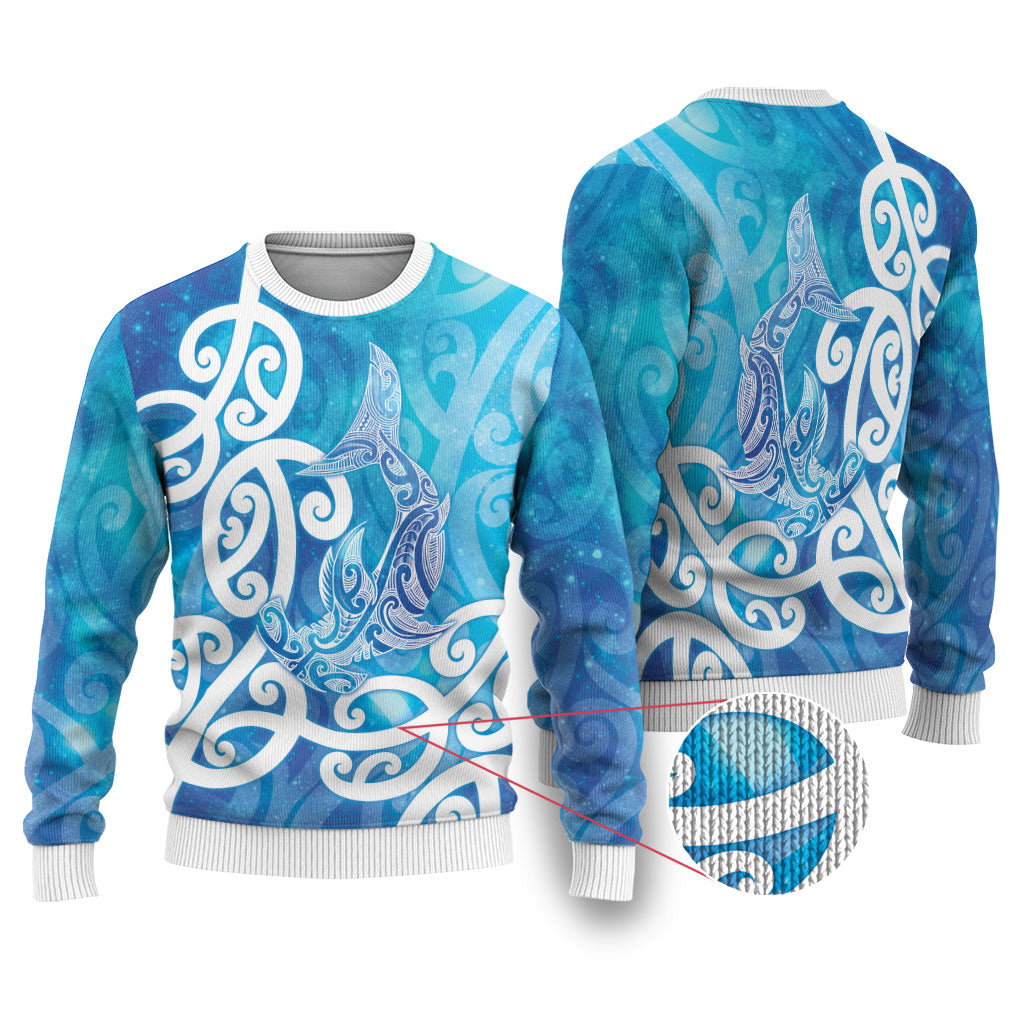 Hammerhead Shark Tattoo New Zealand Ugly Christmas Sweater Maori Galaxy Mangopare Pattern