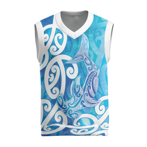 Hammerhead Shark Tattoo New Zealand Christmas Knitted V-Neck Vest Maori Galaxy Mangopare Pattern