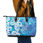 Hammerhead Shark Tattoo New Zealand Leather Tote Bag Maori Galaxy Mangopare Pattern
