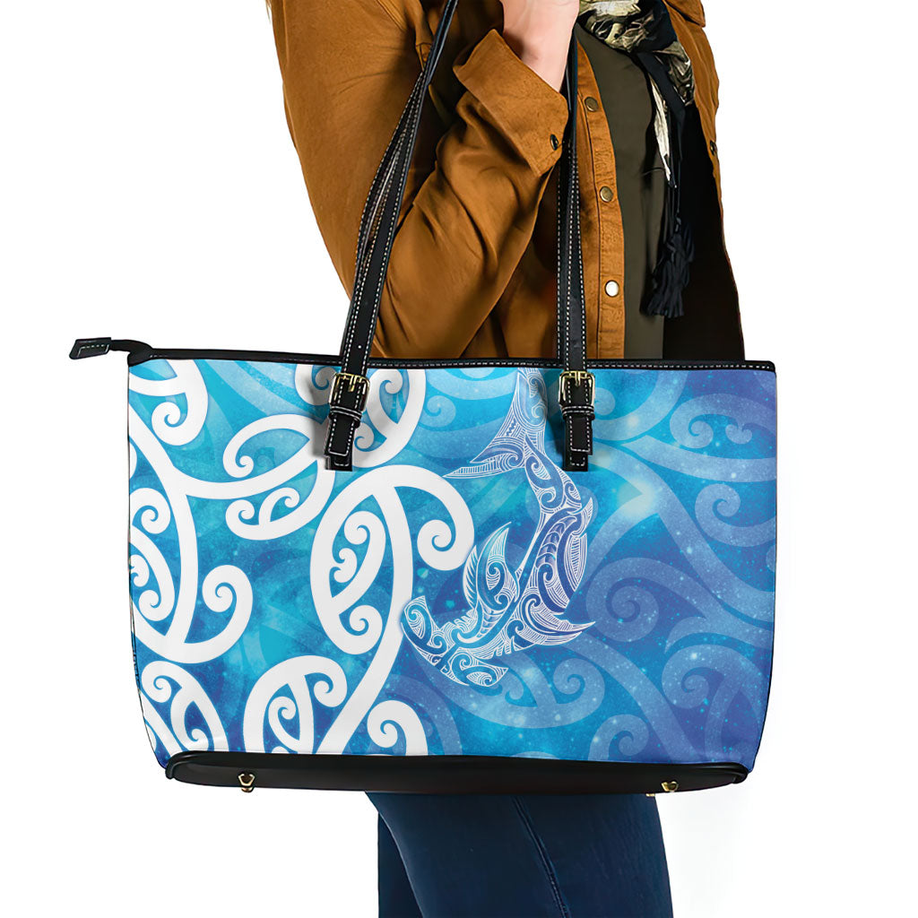 Hammerhead Shark Tattoo New Zealand Leather Tote Bag Maori Galaxy Mangopare Pattern