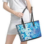 Hammerhead Shark Tattoo New Zealand Leather Tote Bag Maori Galaxy Mangopare Pattern