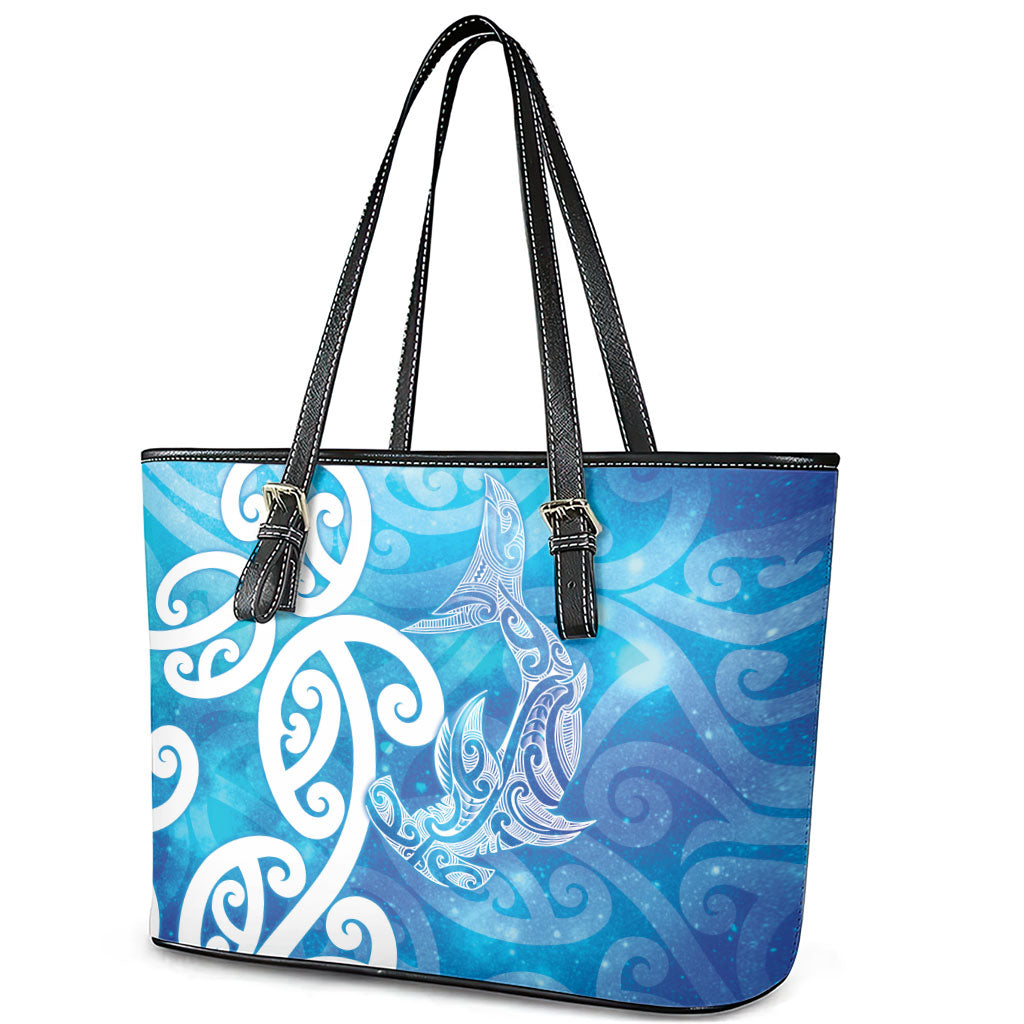 Hammerhead Shark Tattoo New Zealand Leather Tote Bag Maori Galaxy Mangopare Pattern