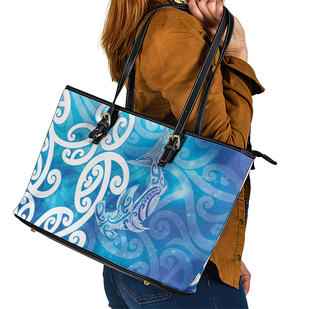 Hammerhead Shark Tattoo New Zealand Leather Tote Bag Maori Galaxy Mangopare Pattern