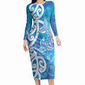 Hammerhead Shark Tattoo New Zealand Long Sleeve Bodycon Dress Maori Galaxy Mangopare Pattern