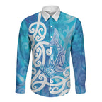 Hammerhead Shark Tattoo New Zealand Long Sleeve Button Shirt Maori Galaxy Mangopare Pattern