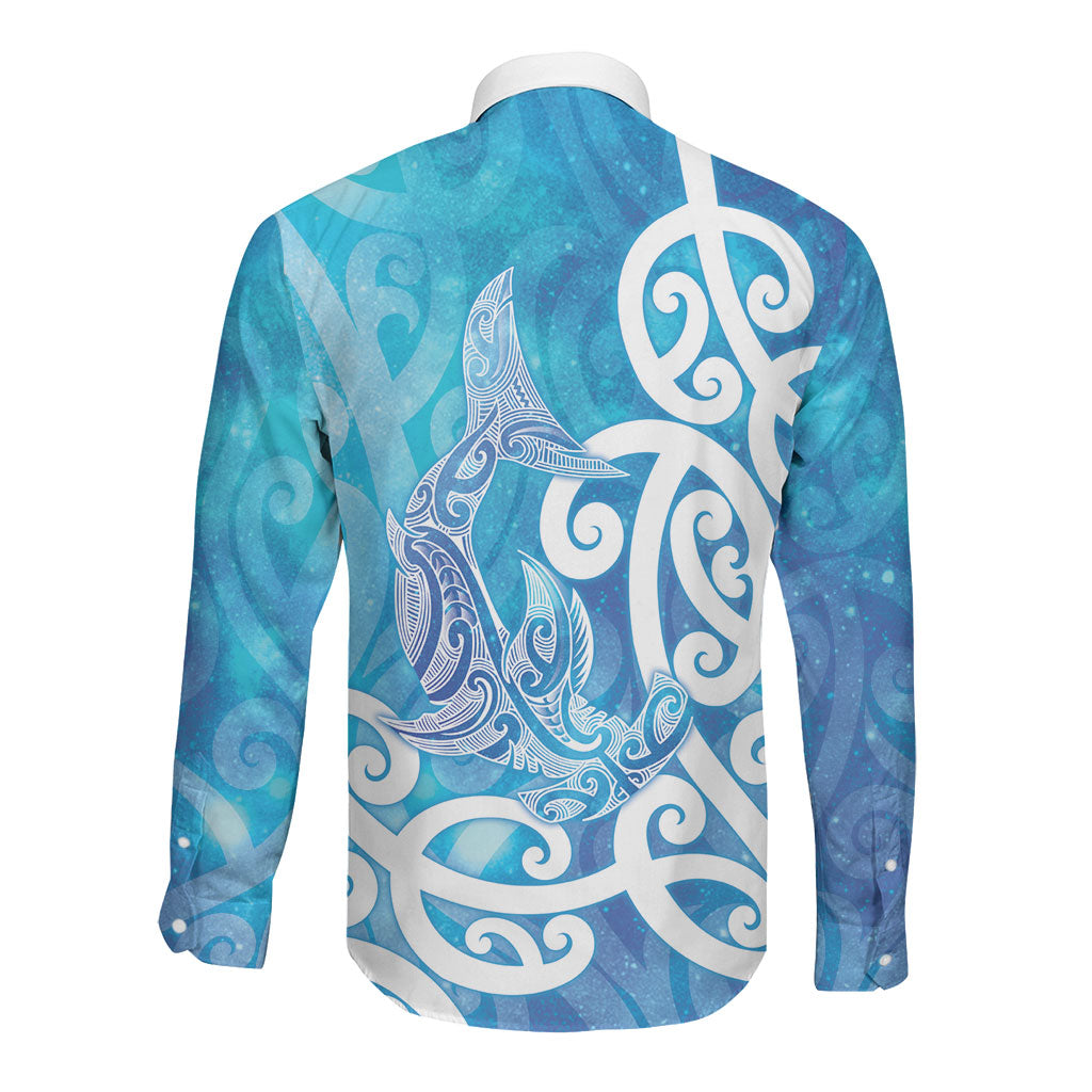 Hammerhead Shark Tattoo New Zealand Long Sleeve Button Shirt Maori Galaxy Mangopare Pattern