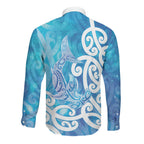 Hammerhead Shark Tattoo New Zealand Long Sleeve Button Shirt Maori Galaxy Mangopare Pattern