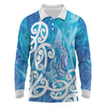 Hammerhead Shark Tattoo New Zealand Long Sleeve Polo Shirt Maori Galaxy Mangopare Pattern