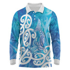 Hammerhead Shark Tattoo New Zealand Long Sleeve Polo Shirt Maori Galaxy Mangopare Pattern