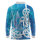 Hammerhead Shark Tattoo New Zealand Long Sleeve Polo Shirt Maori Galaxy Mangopare Pattern