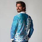 Hammerhead Shark Tattoo New Zealand Long Sleeve Polo Shirt Maori Galaxy Mangopare Pattern