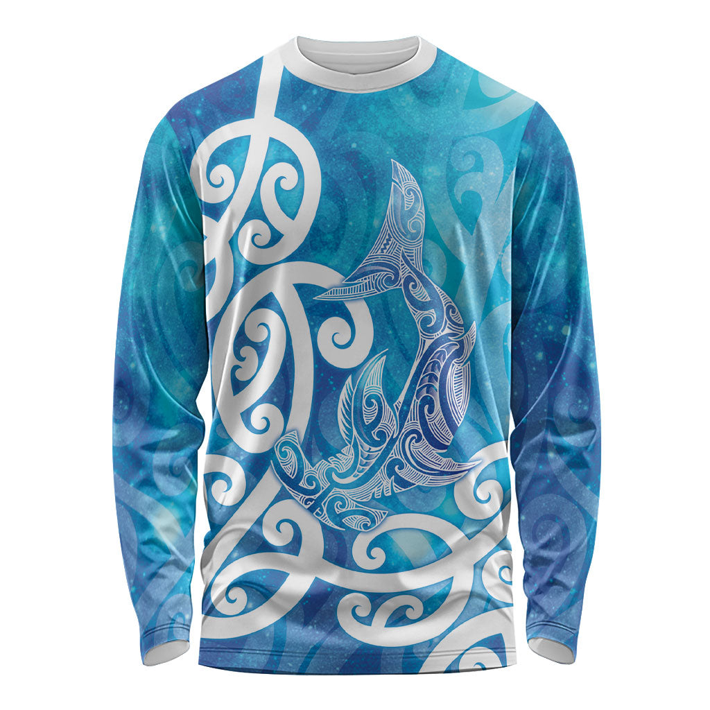 Hammerhead Shark Tattoo New Zealand Long Sleeve Shirt Maori Galaxy Mangopare Pattern