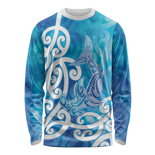 Hammerhead Shark Tattoo New Zealand Long Sleeve Shirt Maori Galaxy Mangopare Pattern