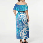 Hammerhead Shark Tattoo New Zealand Off Shoulder Maxi Dress Maori Galaxy Mangopare Pattern