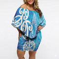 Hammerhead Shark Tattoo New Zealand Off Shoulder Short Dress Maori Galaxy Mangopare Pattern