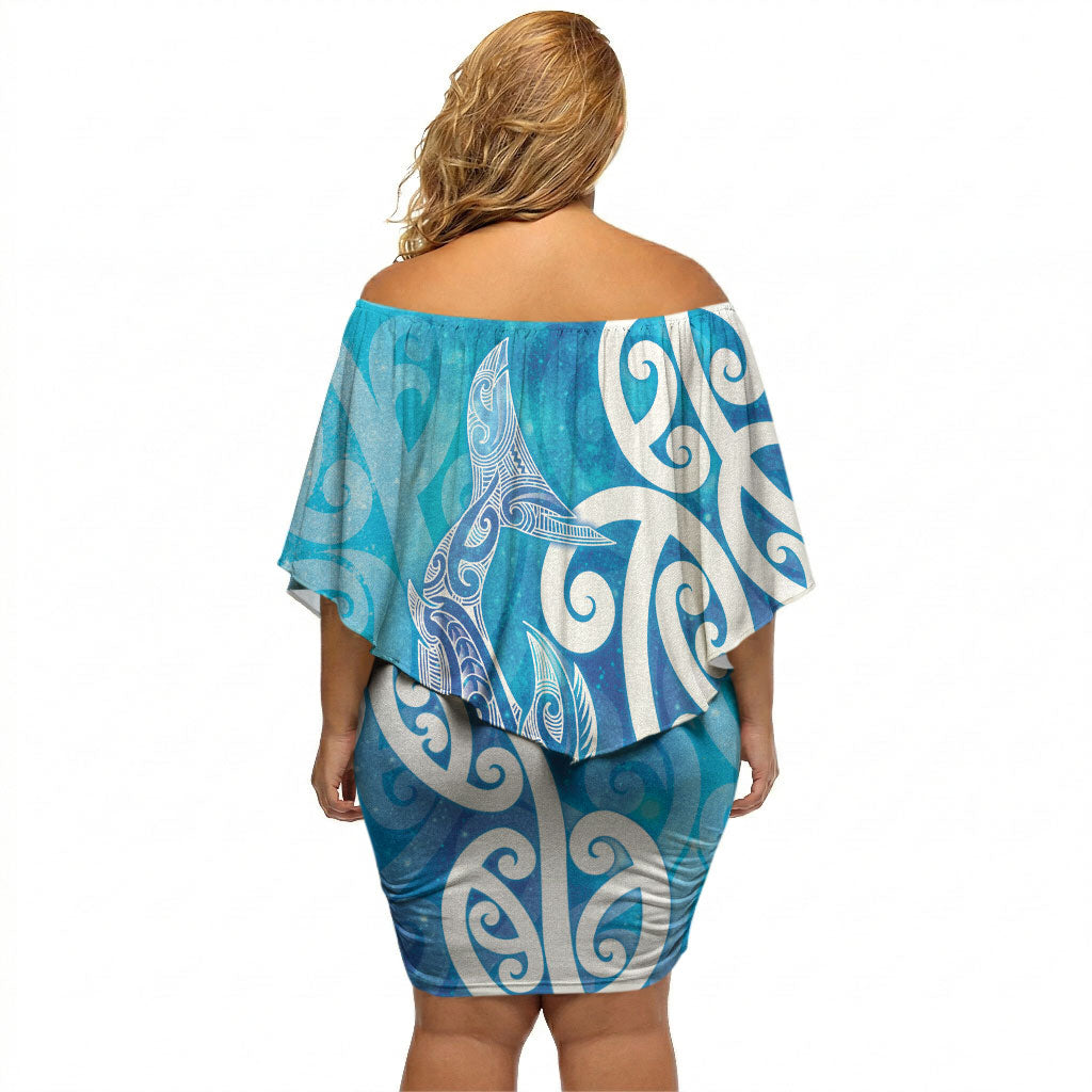 Hammerhead Shark Tattoo New Zealand Off Shoulder Short Dress Maori Galaxy Mangopare Pattern
