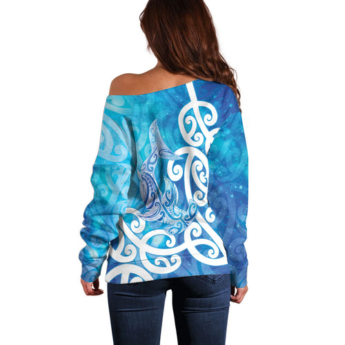 Hammerhead Shark Tattoo New Zealand Off Shoulder Sweater Maori Galaxy Mangopare Pattern
