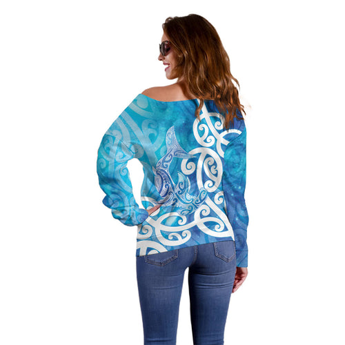 Hammerhead Shark Tattoo New Zealand Off Shoulder Sweater Maori Galaxy Mangopare Pattern