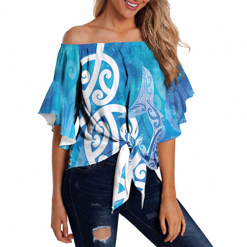 Hammerhead Shark Tattoo New Zealand Off Shoulder Wrap Waist Top Maori Galaxy Mangopare Pattern