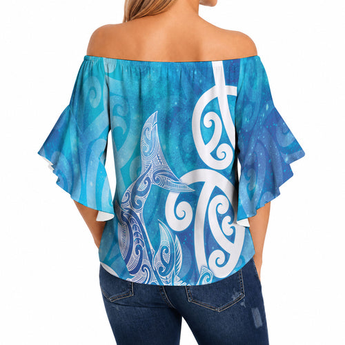 Hammerhead Shark Tattoo New Zealand Off Shoulder Wrap Waist Top Maori Galaxy Mangopare Pattern
