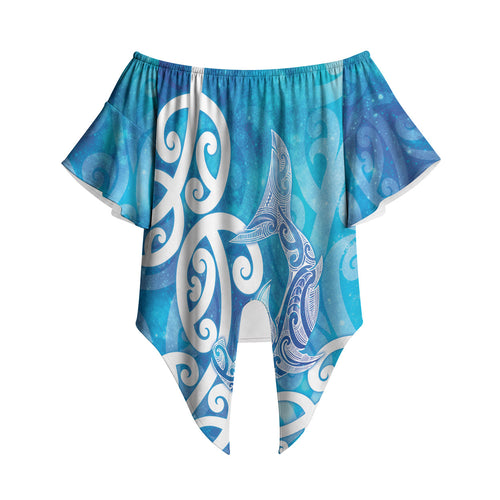 Hammerhead Shark Tattoo New Zealand Off Shoulder Wrap Waist Top Maori Galaxy Mangopare Pattern