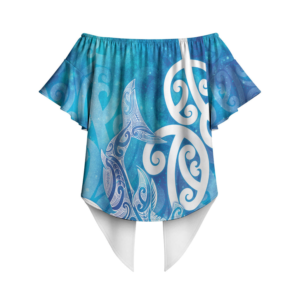 Hammerhead Shark Tattoo New Zealand Off Shoulder Wrap Waist Top Maori Galaxy Mangopare Pattern