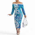 Hammerhead Shark Tattoo New Zealand Off The Shoulder Long Sleeve Dress Maori Galaxy Mangopare Pattern