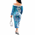 Hammerhead Shark Tattoo New Zealand Off The Shoulder Long Sleeve Dress Maori Galaxy Mangopare Pattern