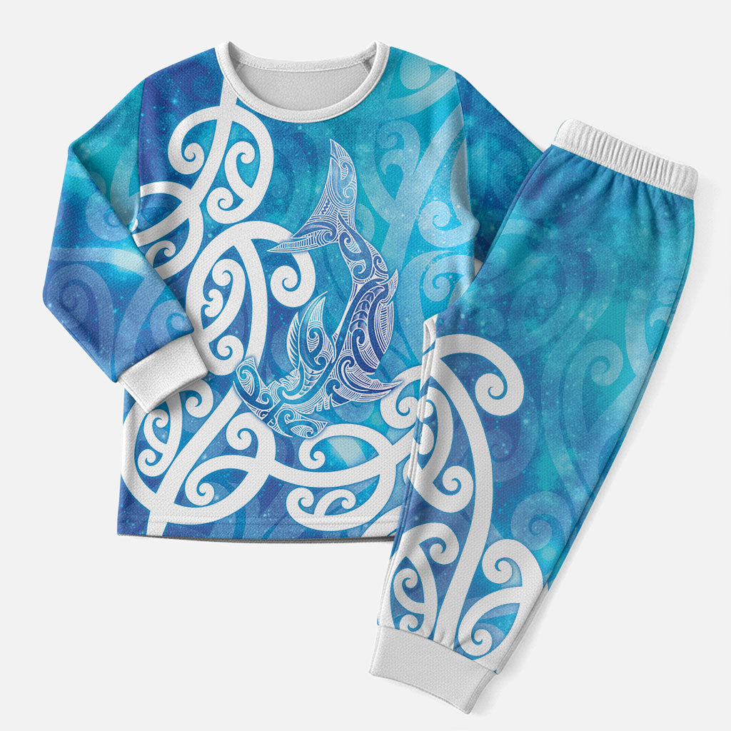 Hammerhead Shark Tattoo New Zealand Christmas Pajama Set Maori Galaxy Mangopare Pattern