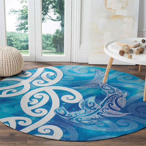 Hammerhead Shark Tattoo New Zealand Round Carpet Maori Galaxy Mangopare Pattern