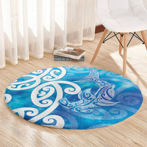 Hammerhead Shark Tattoo New Zealand Round Carpet Maori Galaxy Mangopare Pattern