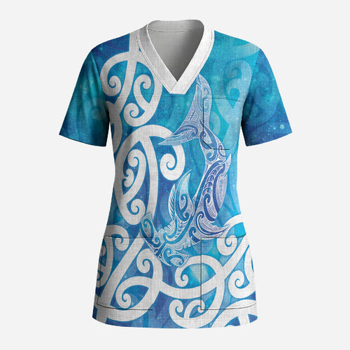 Hammerhead Shark Tattoo New Zealand Scrub Top Maori Galaxy Mangopare Pattern