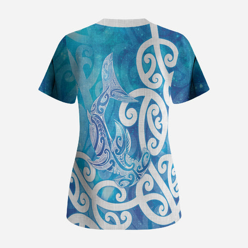 Hammerhead Shark Tattoo New Zealand Scrub Top Maori Galaxy Mangopare Pattern