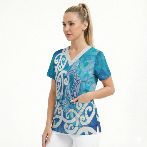 Hammerhead Shark Tattoo New Zealand Scrub Top Maori Galaxy Mangopare Pattern