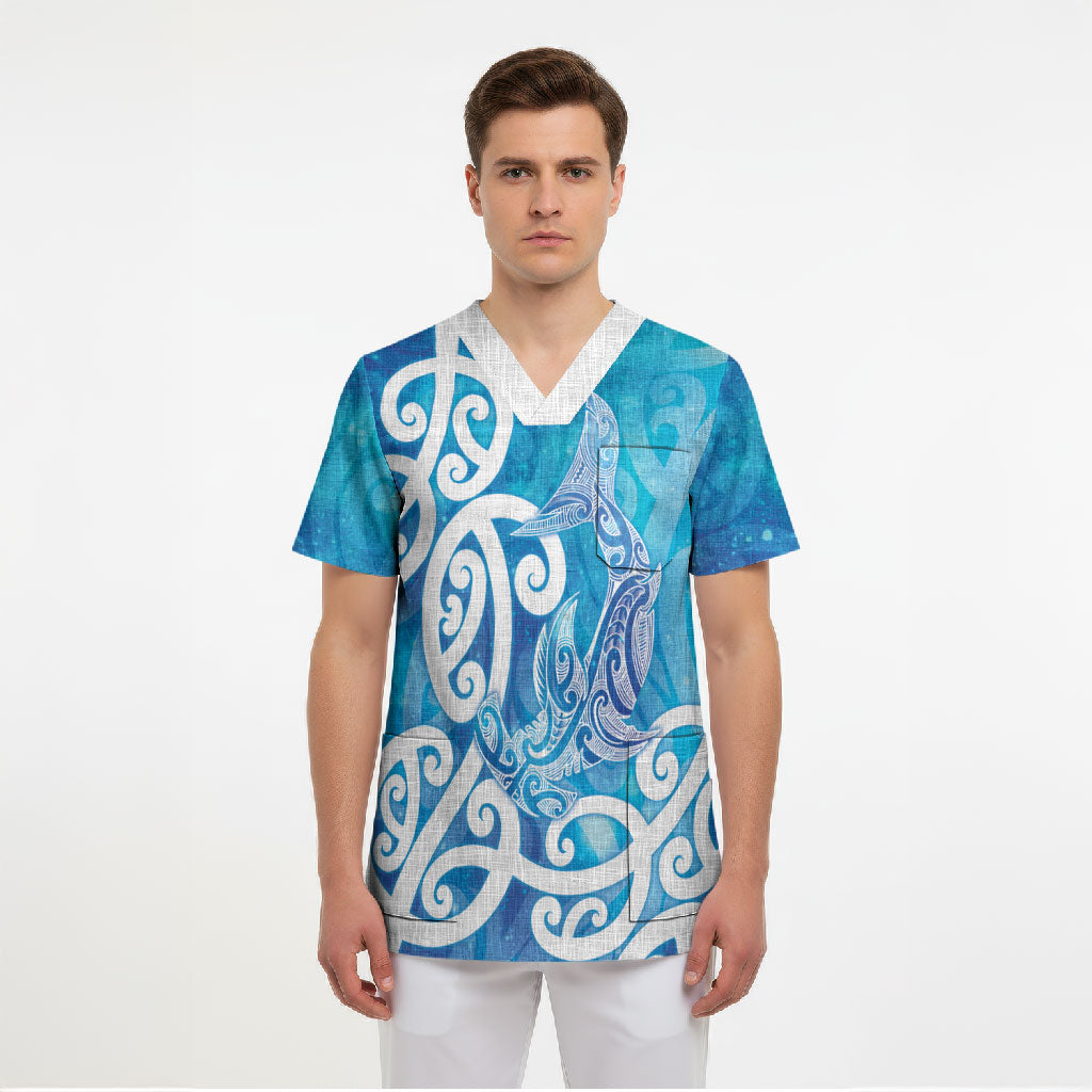 Hammerhead Shark Tattoo New Zealand Scrub Top Maori Galaxy Mangopare Pattern