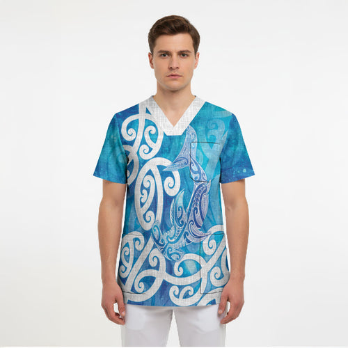 Hammerhead Shark Tattoo New Zealand Scrub Top Maori Galaxy Mangopare Pattern