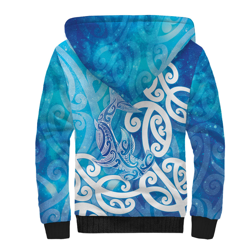 Hammerhead Shark Tattoo New Zealand Sherpa Hoodie Maori Galaxy Mangopare Pattern