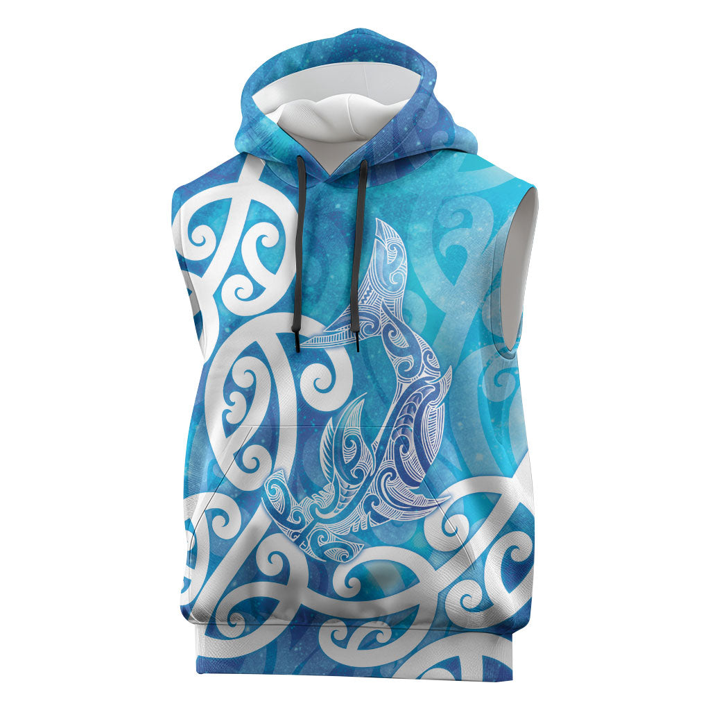 Hammerhead Shark Tattoo New Zealand Sleeveless Hoodie Maori Galaxy Mangopare Pattern