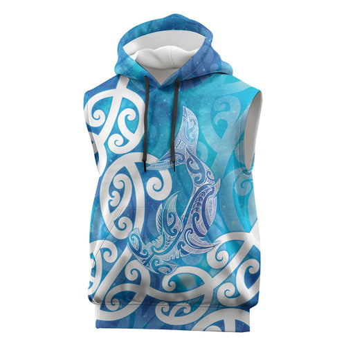 Hammerhead Shark Tattoo New Zealand Sleeveless Hoodie Maori Galaxy Mangopare Pattern