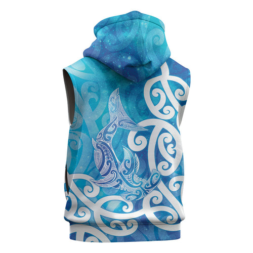 Hammerhead Shark Tattoo New Zealand Sleeveless Hoodie Maori Galaxy Mangopare Pattern