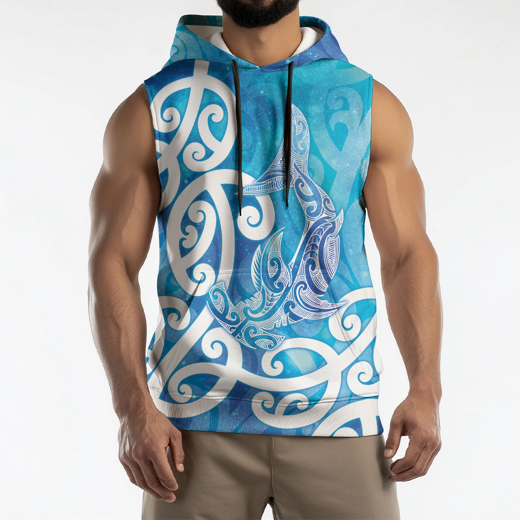 Hammerhead Shark Tattoo New Zealand Sleeveless Hoodie Maori Galaxy Mangopare Pattern